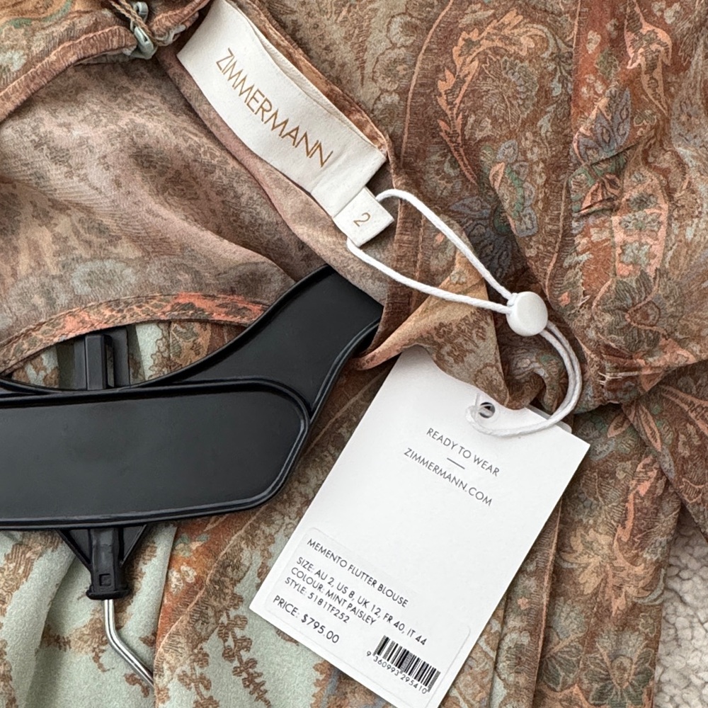 Zimmermann Memento Flutter Paisley  Bow Top In Mint Paisley Various sizes - Picture 16 of 16